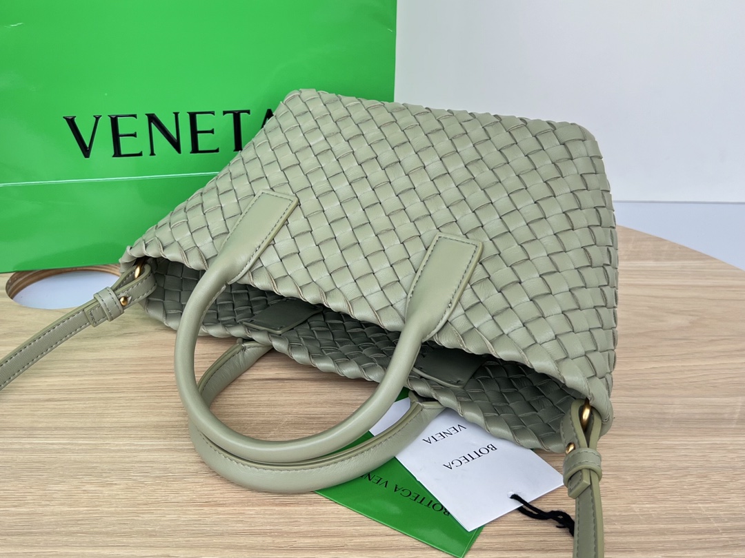 Mini Cabat Intreccio Leather Tote Grey Green